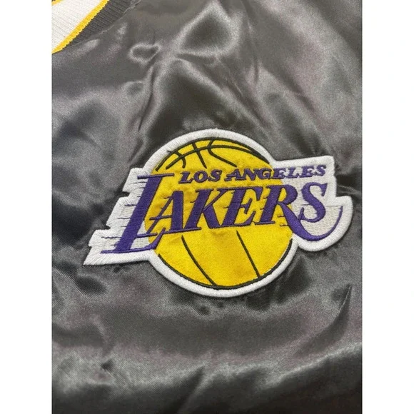 Los Angeles Lakers Satin Bomber Jacket NBA Men's Size 3XL Black Yellow